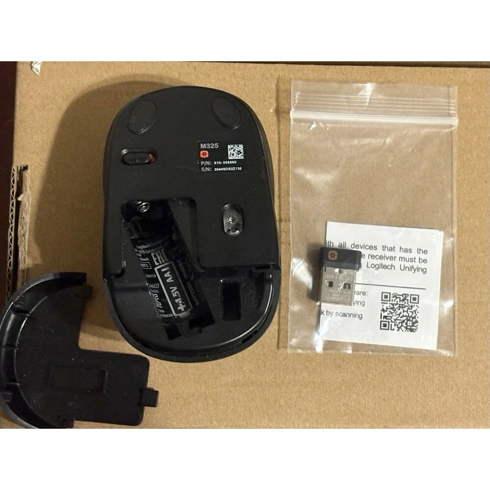 Logitech M325 Wireless Mouse Purple Black USB Unifying Receiver Dongle EUC Box